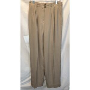 Rena Rowan Saville Womens 14 Wide Leg Dress Pants Tan Linen Blend Pleated Career